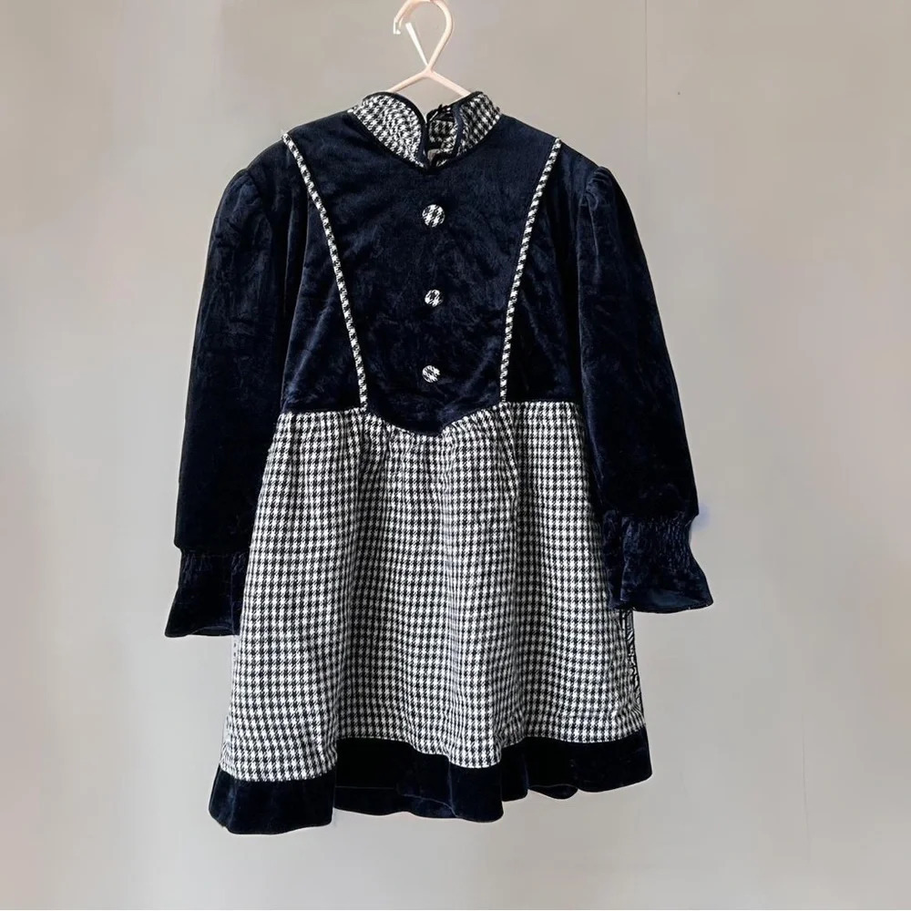 Vintage Boleiloy From Japan Velvet Plaid Ruffles Dress